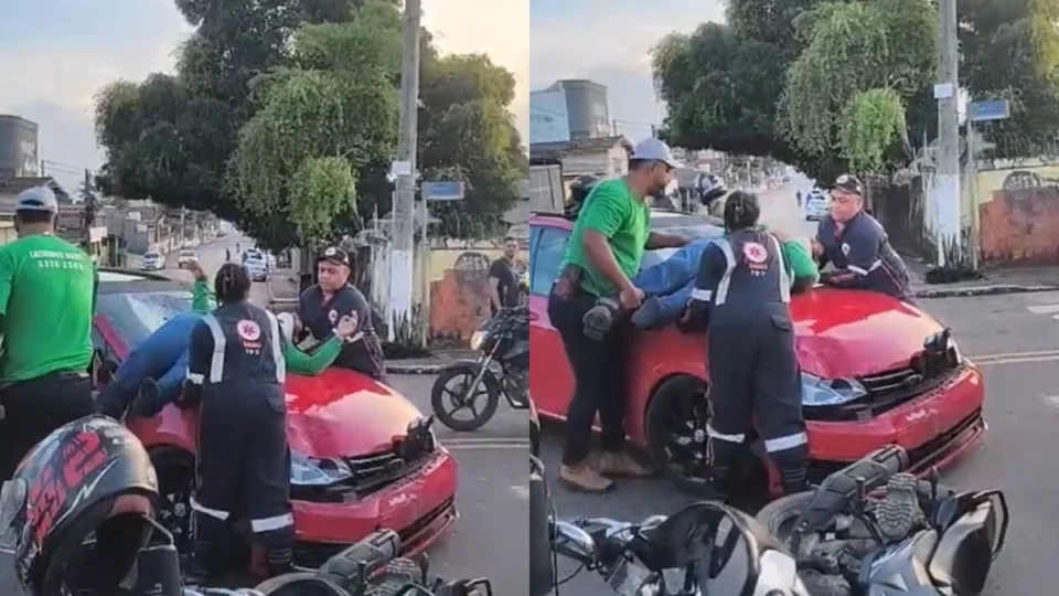 Motociclista é arremessado e fica sobre capô de carro após colisão em Rio Branco; veja o vídeo