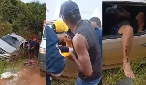 VÍDEO: Dois homens ficam feridos após caminhonete capotar no ramal Jatuarana em Porto Velho