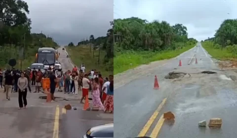 Trecho da BR-364 é parcialmente liberado após cratera se abrir no interior do Acre