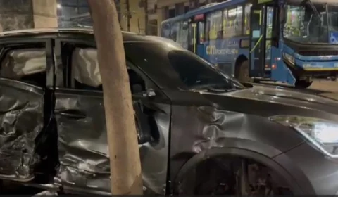 VÍDEO: Colisão entre ônibus e carro deixa duas pessoas feridas no centro de Porto Velho