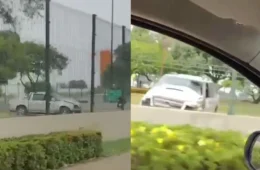 Jovem invade praça após bater caminhonete em muro