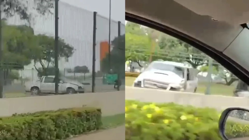 Jovem invade praça após bater caminhonete em muro