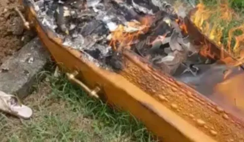 Criminosos invadem cemitério e ateiam fogo em caixão durante enterro