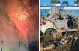 ‘Não tinham autorização’, diz Corpo de Bombeiros sobre responsáveis pela queima de fogos que resultou em carro incendiado