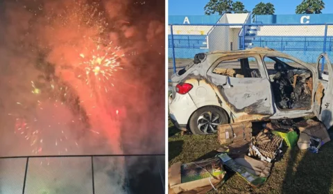 ‘Não tinham autorização’, diz Corpo de Bombeiros sobre responsáveis pela queima de fogos que resultou em carro incendiado