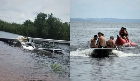 Queda de avião é registrada no Rio Negro, em Manaus; banhistas resgatam ocupantes