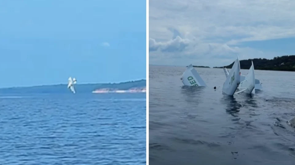 Vídeo mostra momento da queda de avião no Rio Negro e deixa dois feridos