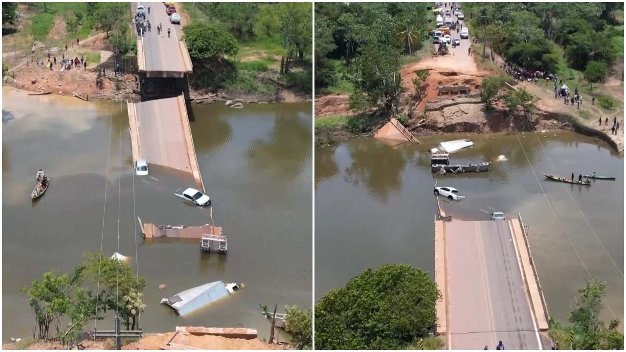 Imagem de ponte que caiu no Amazonas, na BR-319