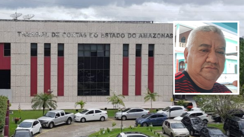 Simeão Garcia do Nascimento, ex-prefeito de Tonantins e o prédio do TCE-AM - Foto: Reprodução/Facebook @simeao.garcia.73 e Divulgação/TCE