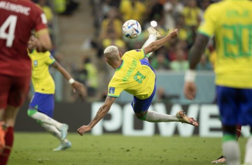 Gol de Richarlison no Catar - Foto:Lucas Figueiredo/CBF