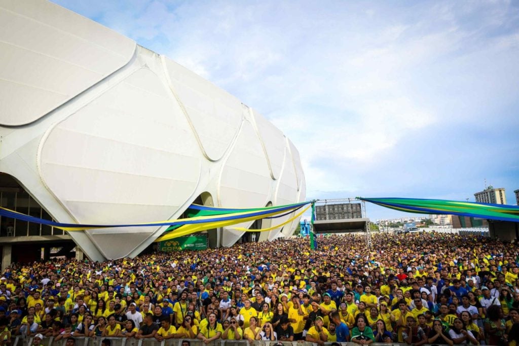 Transmissão do jogo do Brasil no Podium da Arena da Amazônia -Foto: Arthur Castro/Secom