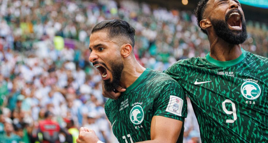 Arábia Saudita x Argentina: Saleh Alshehri, da Arábia Saudita, comemora após marcar gol contra a Argentina - Foto: Marcelo Machado de Melo/Estadão Conteúdo