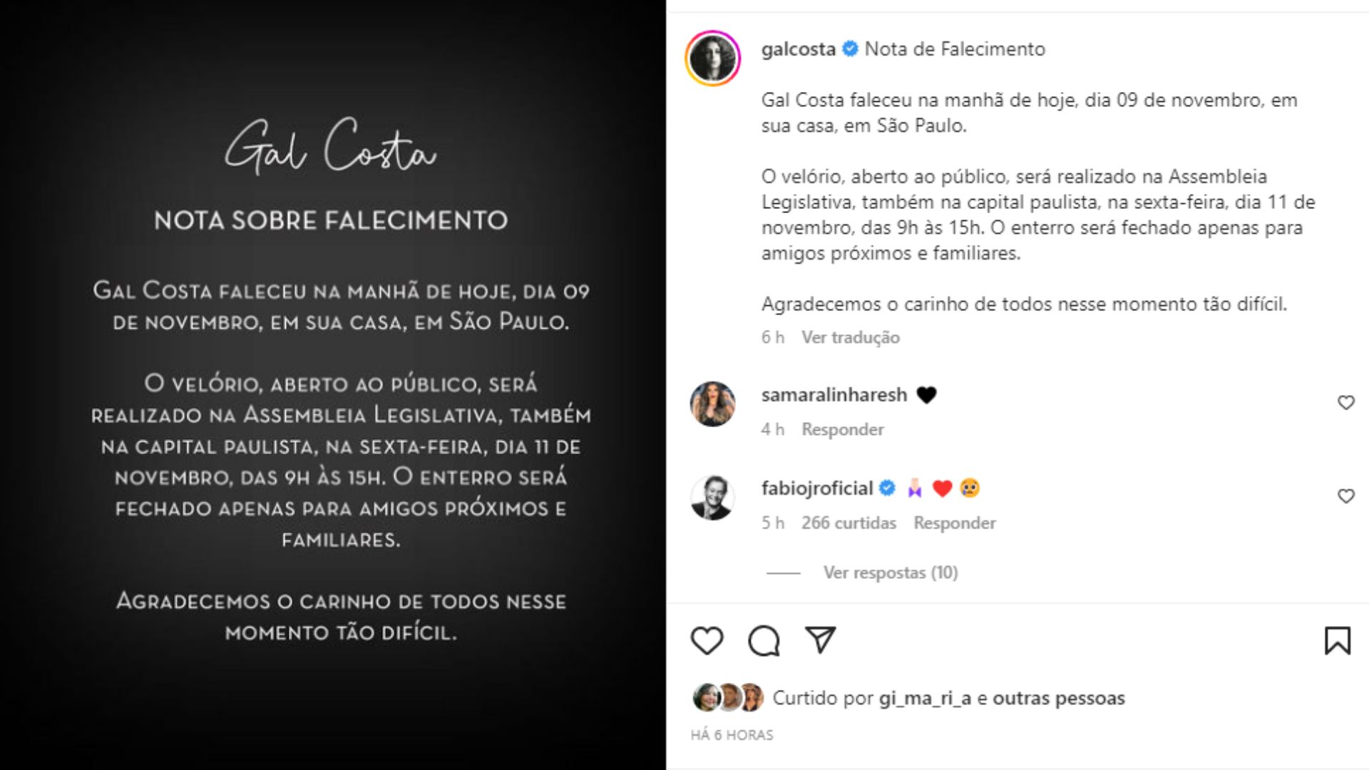 Gal Costa morreu nesta quarta-feira em São Paulo - Foto: Reprodução/Instagram @galcosta