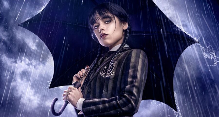 Wandinha tem imagens de bastidores reveladas - Foto: Reprodução/Twitter @netflixbrasilJenna Ortega, atriz que dá vida a Wandinha, será uma das atrações do painel da Netflix - Foto: Reprodução/Twitter @netflixbrasil