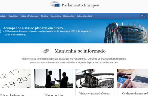 Tela inicial do Site do Parlamento Europeu em funcionamento - Foto: Reprodução