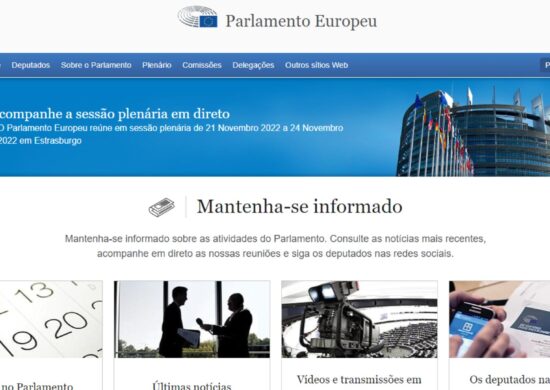 Tela inicial do Site do Parlamento Europeu em funcionamento - Foto: Reprodução