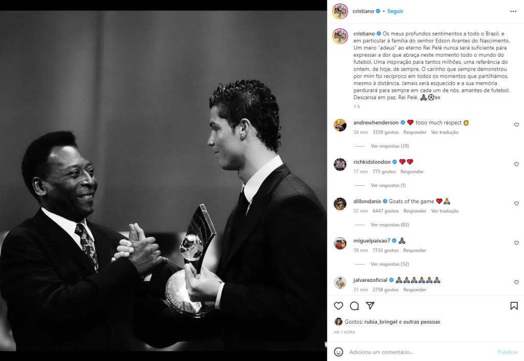 Cristiano Ronaldo homenageia Pelé