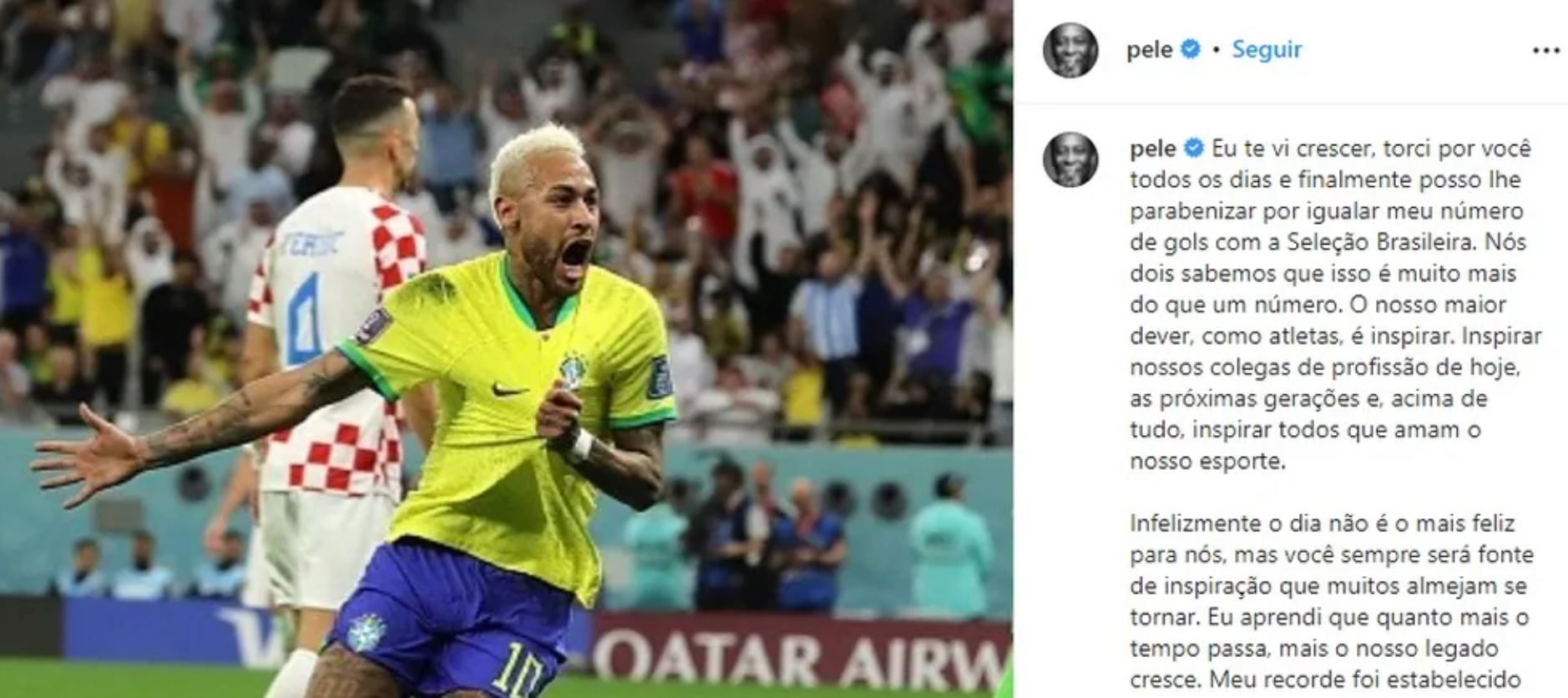 Pelé usou as redes sociais para homenagear Neymar - Foto: Reprodução/