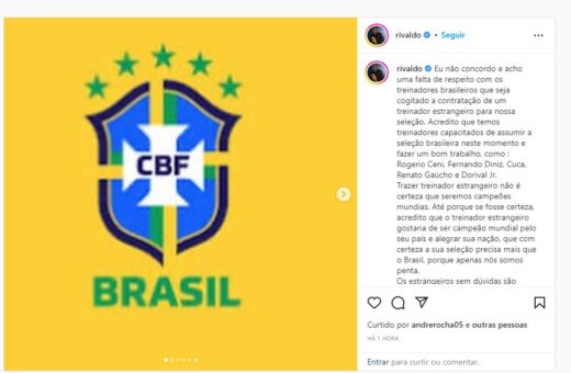 Rivaldo usou suas redes sociais para se posicionar - Foto: Reprodução/Instagram@rivaldo