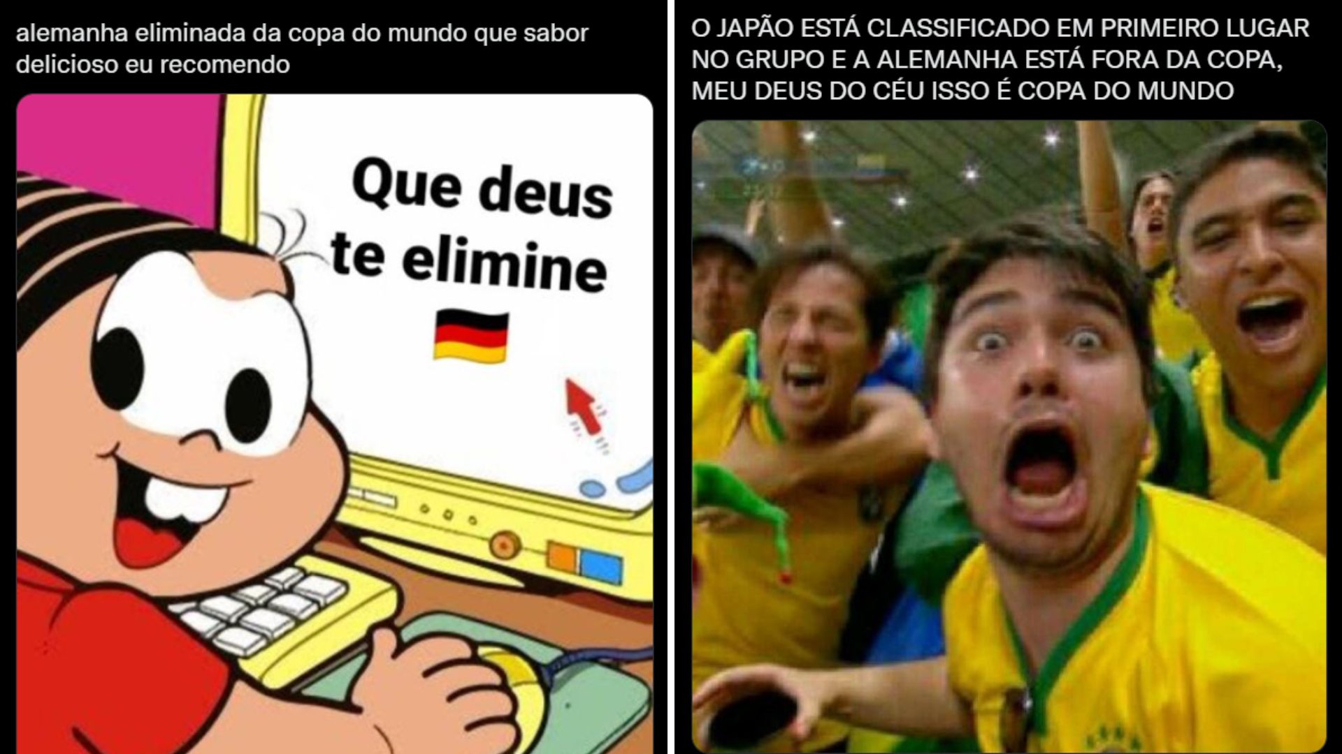 Brasileiros não deixaram de comemorar a queda do time alemão - Foto: Reprodução/Twitter @Gabiirodss @luscas