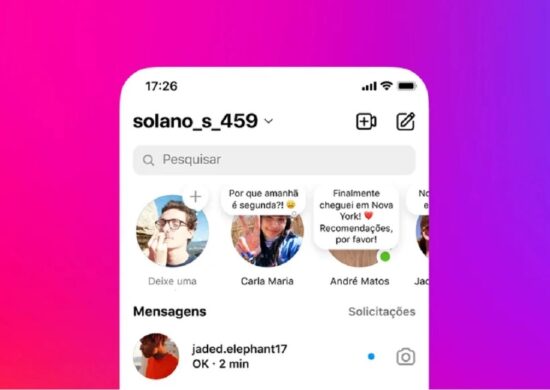 Instagram: nota criada aparece fixada no topo da aba de mensagens