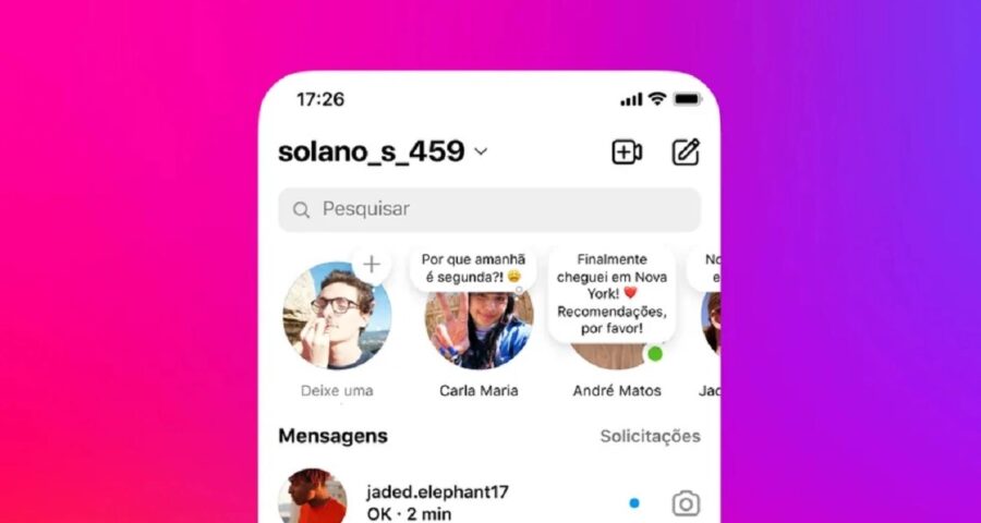 Instagram: nota criada aparece fixada no topo da aba de mensagens