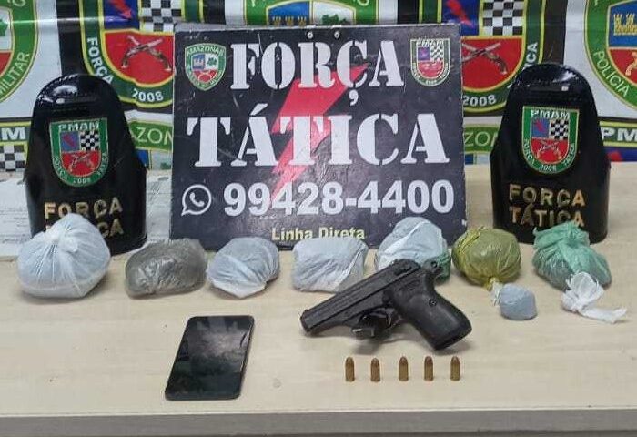 Jovem estava com pistola 380 com cinco munições - Foto: Divulgação/PMAM