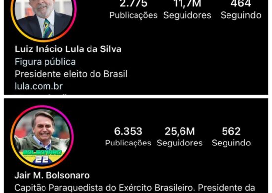 Perfil dos presidentes Bolsonaro e Lula nas redes sociais - Foto: Reprodução/Redes Sociais