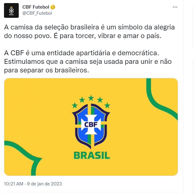 A CBF se posicionou nesta segunda (09) por meio de suas redes sociais - Foto: Reprodução/Twitter@CBF_Futebol