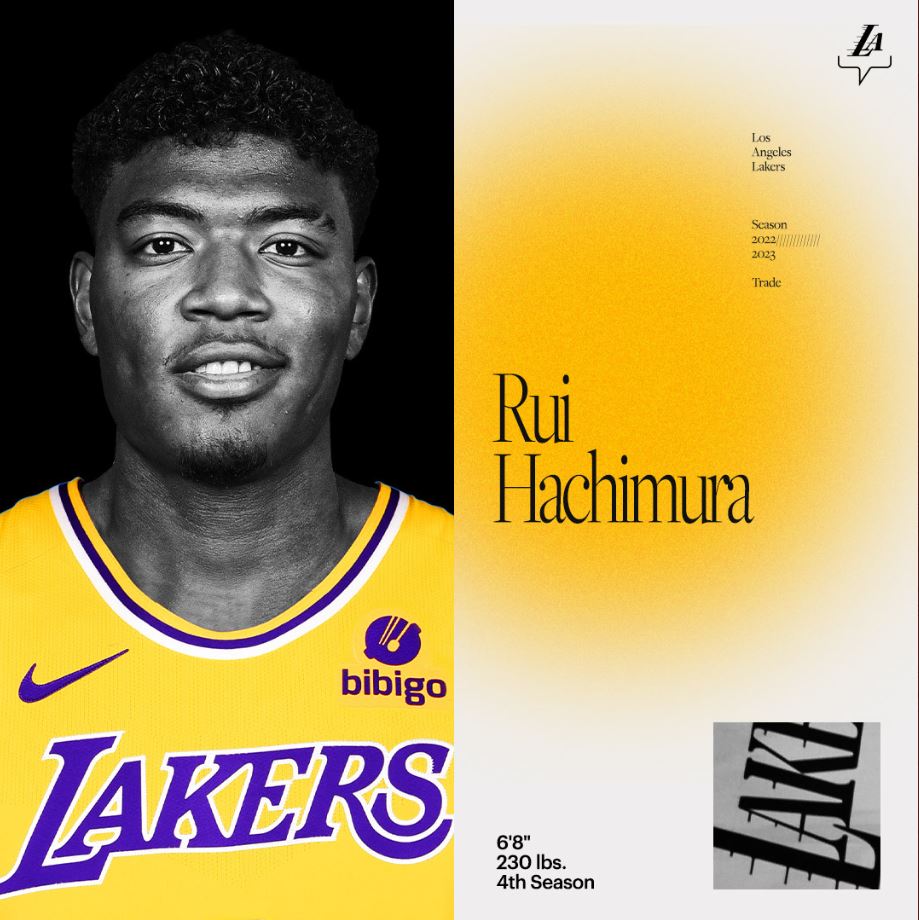 Rui Hachimura foi selecionado pela franquia de Washington na nona posição em 2019 - Foto: Reprodução/Twitter@Lakers