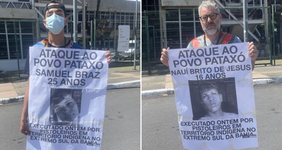 Gabinete de Crise - Ato em frente à Polícia Federal exigindo justiça pelos assassinatos no extremo sul da Bahia - Foto: Reprodução/Twitter@FelipeBrunoMF