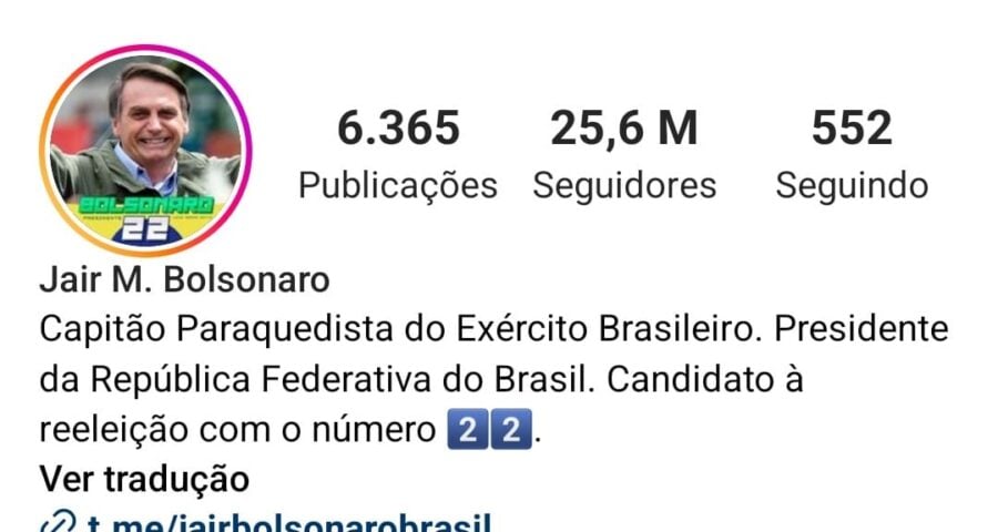 Bio de Bolsonaro no instagram - Foto: Reprodução/Twitter/@jairbolsonaro