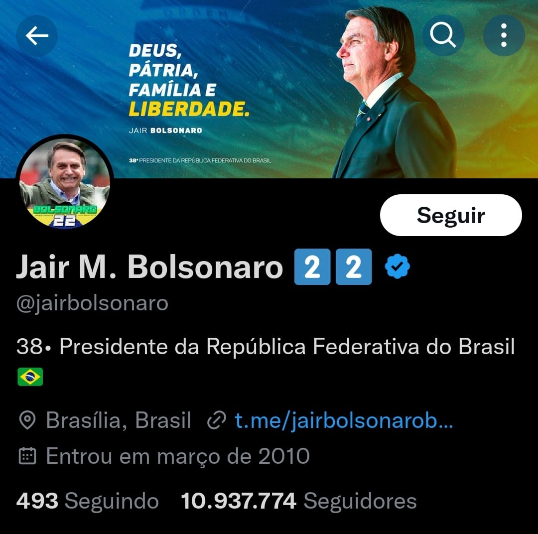 Alterações ocorreram nas contas do Twitter e Instagram do ex-presidente - Foto: Reprodução/Twitter @jairbolsonaro