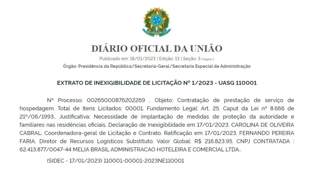 Publicação no DOU indica pagamento de despesas com residência para Lula - Foto: Reprodução