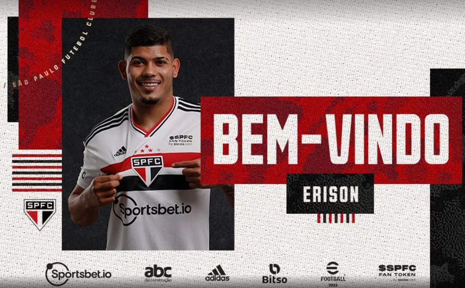 Erison foi revelado pelo XV de Piracicaba e viveu seu melhor momento na carreira em 2022 pelo Botafogo - Foto: Reprodução/São Paulo @SaoPauloFC
