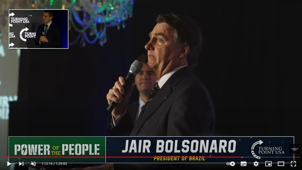 Bolsonaro apresentou dados do seu mandato como presidente do Brasil - Foto: Reprodução/Youtube @charliekirk
