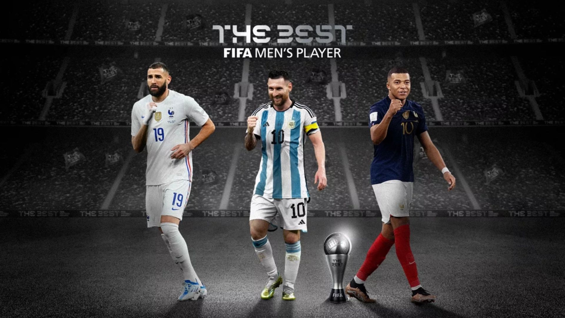 Fifa - Benzema, Messi e Mbappé foram anunciados como os três finalistas do prêmio - Foto: Divulgação/Fifa