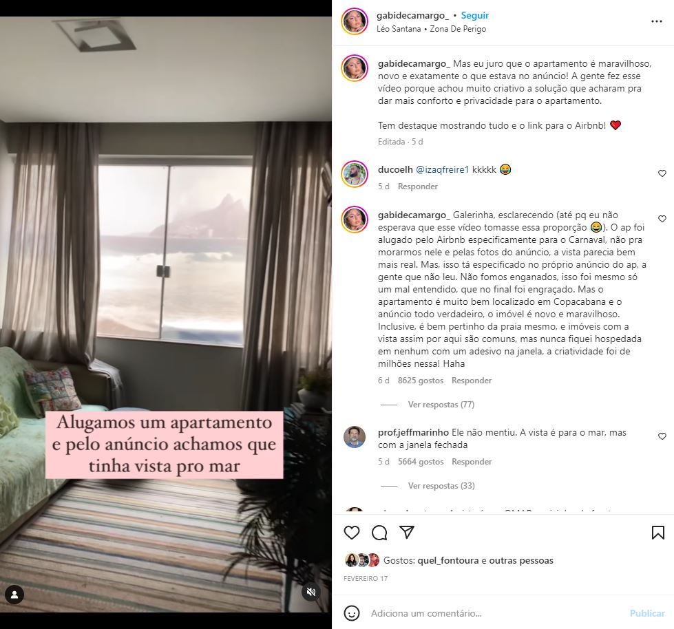 Vídeo do apartamento já rendeu mais de 6 milhões de visualizações - Foto: Reprodução/Instagram @gabidecamargo_
