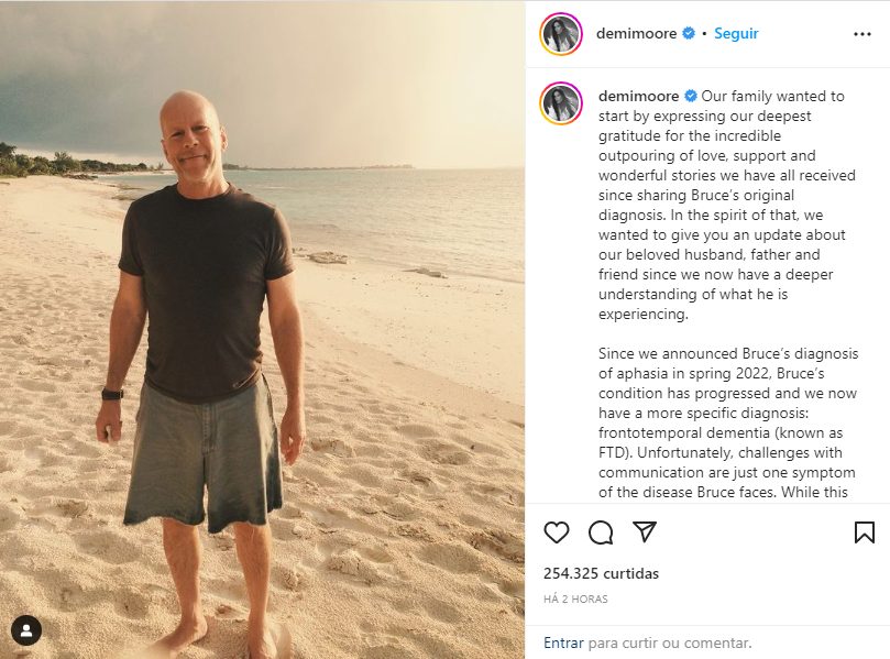 Bruce Willis é diagnosticado com Demência Frontotemporal - Foto: Reprodução/Instagram/demimoore