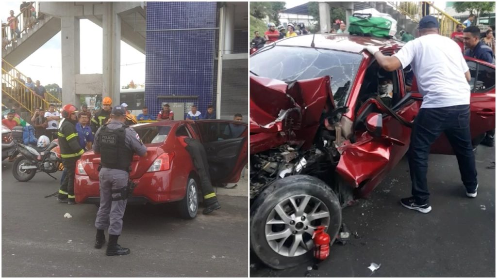 Acidente deixa duas pessoas presas às ferragens de carro em Manaus