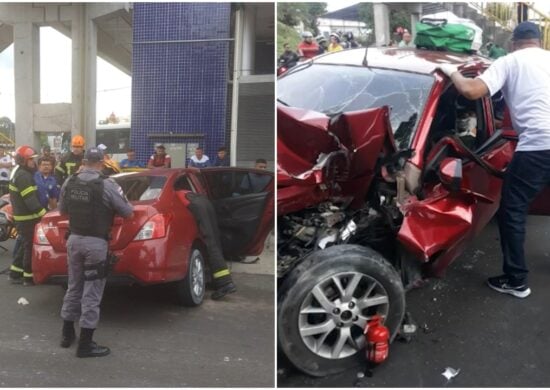 Acidente deixa duas pessoas presas às ferragens de carro em Manaus