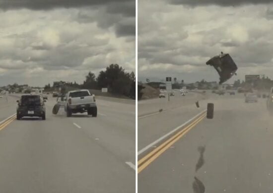 Carro bate em pneu e acidente é registrado em rodovia nos arredores de Los Angeles - Foto: Reprodução/Twitter @Anoop_Khatra