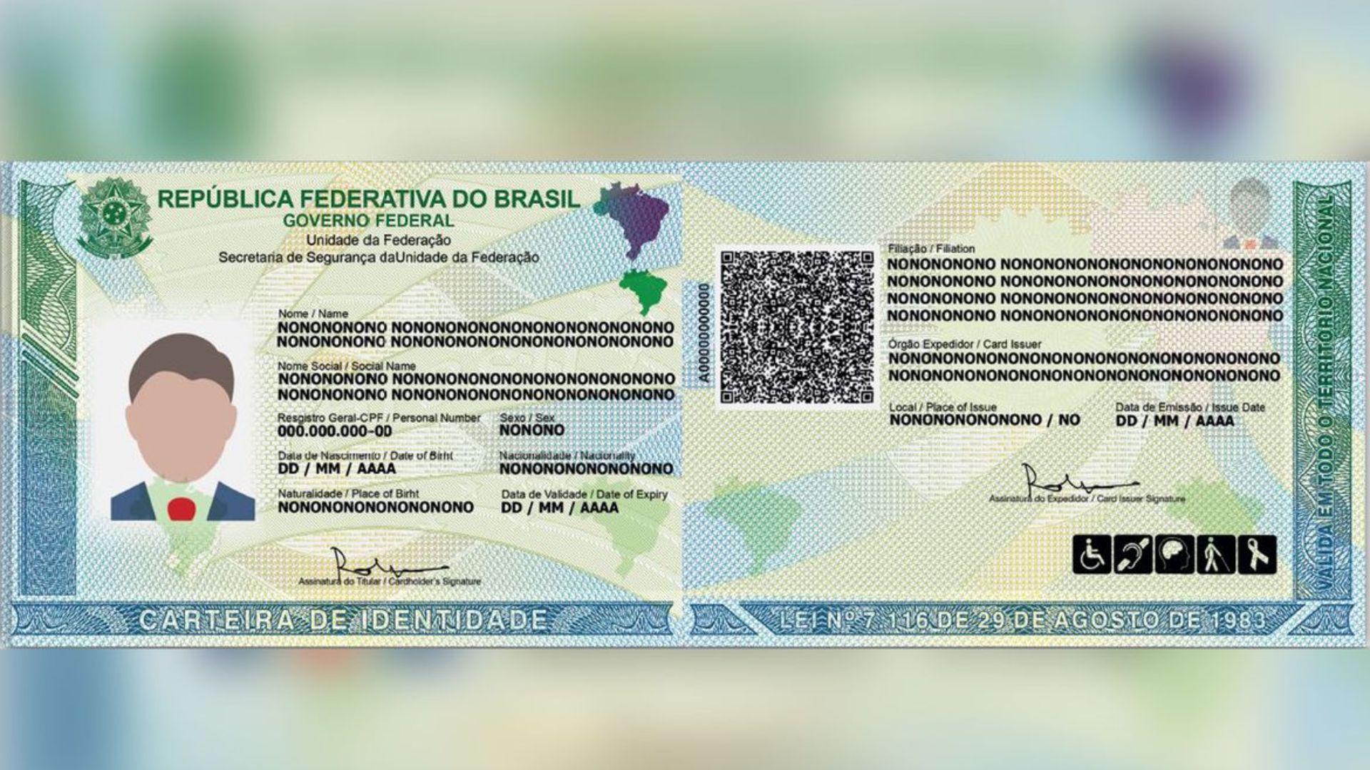 Modelo de Carteira de Identidade Nacional - Foto: Divulgação/Instituto-Geral de Perícias do RS