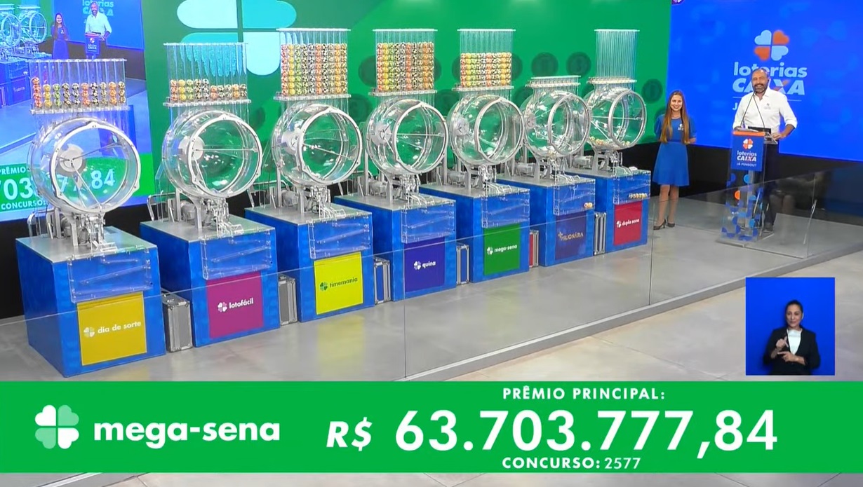 Concurso Mega-Sena 2577 está acumulado em mais de R$ 60 milhões - Foto: Reprodução/Youtube Caixa Econômica Federal