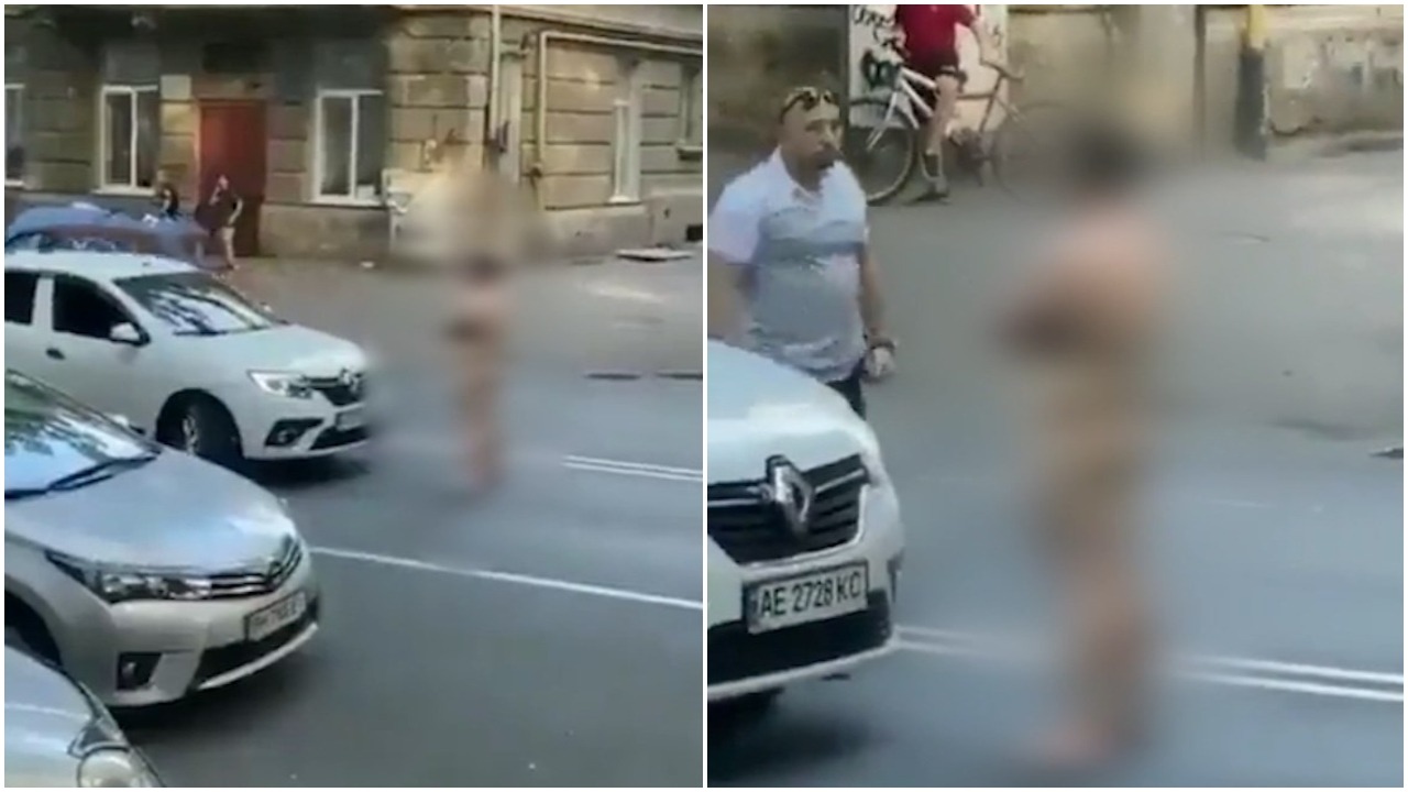 Homem nu - Motorista nocauteou o homem que atrapalhava o trânsito - Foto: Reprodução/Telegram