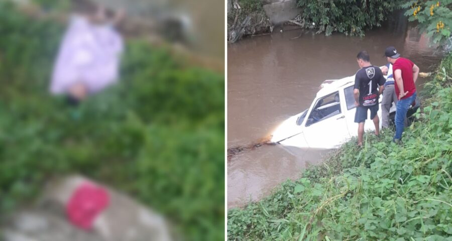 Homem perde controle e carro modelo Fiat Uno caiu em igarapé - Foto: Reprodução/WhatsApp