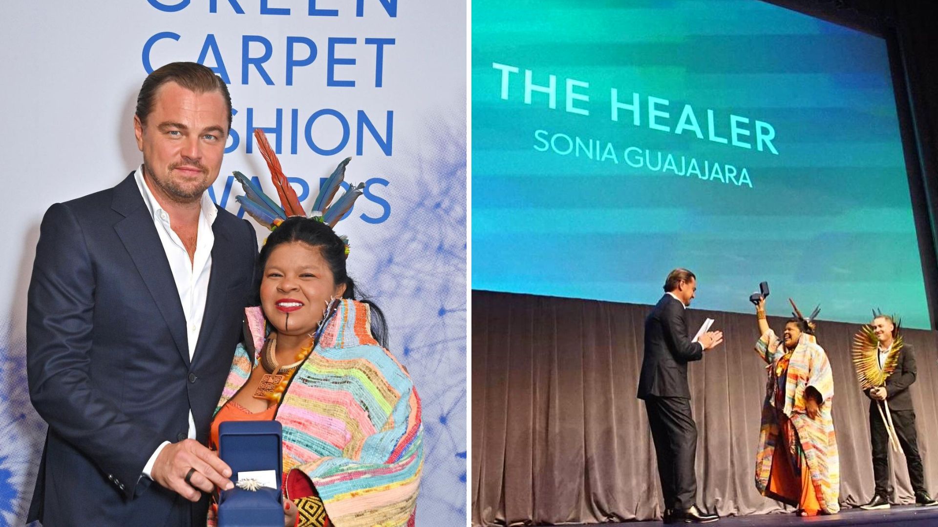 Ministra dos Povos Indígenas recebeu prêmio 'The Healer' - Foto: Reprodução/Instagram @ leonardodicaprio @guajajarasonia