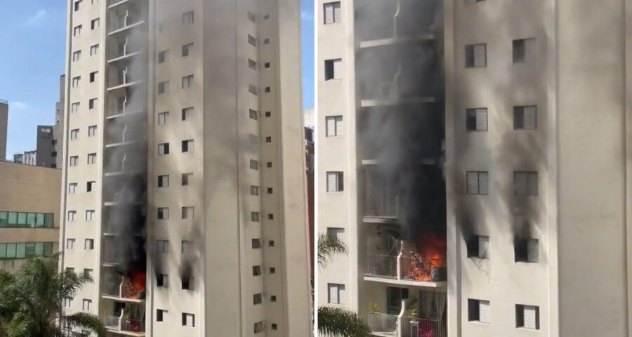 Incêndio iniciou no 6º andar, mas fumaça se espalhou rapidamente - Foto: Reprodução/Twitter @GuilhermeSacam1