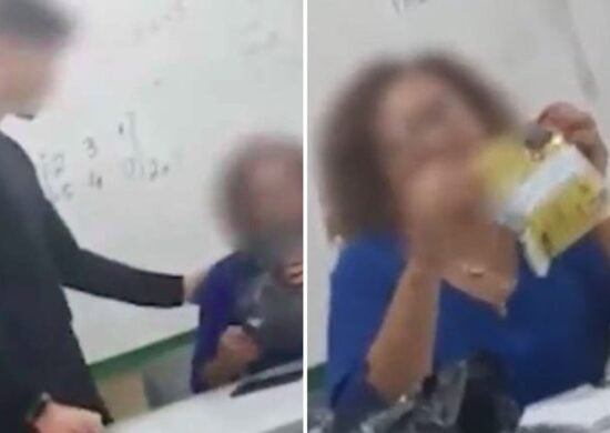 Professora fica visivelmente constrangida ao receber pacote com esponja de aço - Foto: Reprodução/SBT News