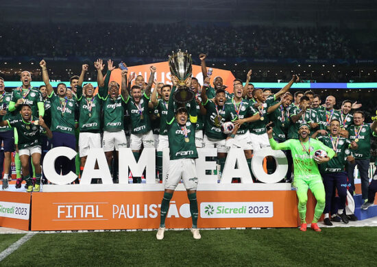 Palmeiras conquista o Campeonato Paulista 2023 contra o Água Santa por 4 a 0. Assim segue invicto no Paulistão. Foto: Reprodução/ Cesar Greco/Palmeiras/by Canon